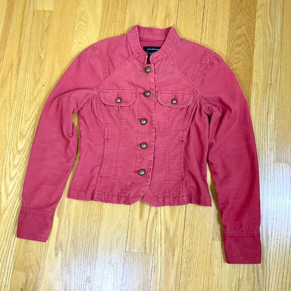 Calvin Klein Jacket Corduroy Y2K Coral Gold Trim & Graphic Logo Back (M) - Picture 4 of 8
